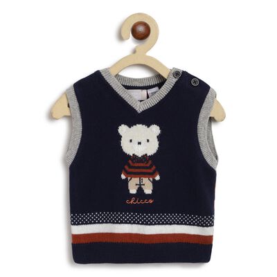 Boys Dark Blue Wool Blend Waistcoat